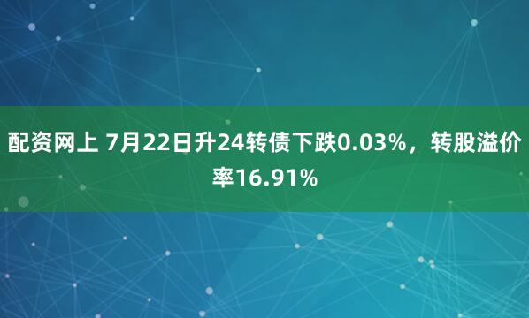 配资网上 7月22日升24转债下跌0.03%，转股溢价率16.91%